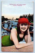 Venice California CA Postcard Bathing Girl And Venice Canals c1910's Antique picture