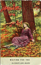 Waiting for You in Fruitland, Idaho - 1911 d/b Postcard - Woman Under Tree picture