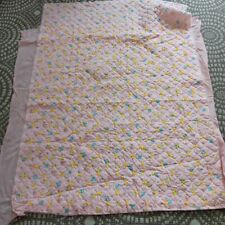 VTG Nursery Fabric Pink Quilted Bunnies Bunny Yellow Yarn Ties 44