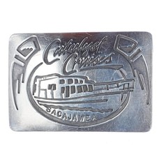 Vintage Navajo overlay Sacajawea Catalyst Cruises sterling belt buckle picture