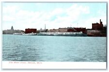 c1920's The River Front Harbor Ships Docking Detroit Michigan Vintage Postcard picture