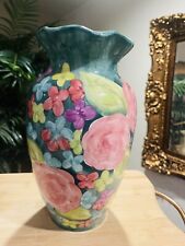 HANDPAINTED ENGLISH GARDEN FLOWER VASE BEAUTIFUL 10in TALL picture