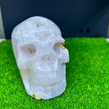 2.63lb Natural Geode Agate Quartz Carved Skull Crystal Reiki Healing Gem Decor picture