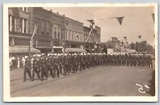Postcard Military Parade (Veterans?) Street Scene RPPC T111 picture