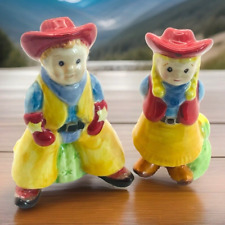 Vintage Colorful Western Cowboy Cowgirl Salt and Pepper Shakers picture