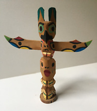 Vintage Native American Totem Pole Handcarved Painted Robert White Eagle 8.25