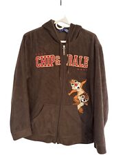Disney Men’s Large Embroidered Chip And Dale Zip-Up Hoodie Jacket Brown Vintage picture