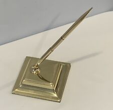 Vintage Solid Brass Desk Pen Holder & Pen Made by G & D  in Spain 3-3/4