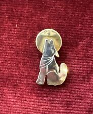 H. Wood Vintage Wolf Howling At Moon  Sterling Silver & Copper Pin Brooch picture