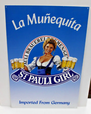 Vintage St Pauli Girl Metal Beer Sign La Munequita 