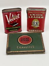 Three Empty Vintage Tobacco/Cigarette Tins Velvet Union Leader and Lucky Strike picture