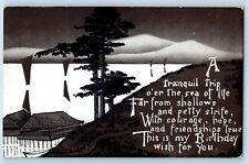 Birthday Postcard Japanese Art A Tranquil Trip Embossed c1910's Antique Posted picture