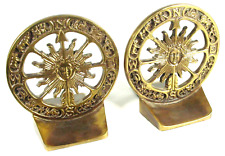 Pair of Bookends Vintage Brass Zodiac Sundial Compass picture