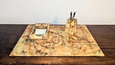 Executive 1970's Vintage Style Desk Set Made From Onyx Marble 3 Beautiful Pieces picture