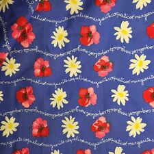 Vtg Leon B. Rosenblatt Cotton Decorator Fabric - Blue w/ Daisies & Poppies 9 Yds picture