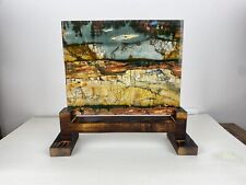 Double-sided Jasper, natural viewing stone, solid wood base Unique color pattern picture