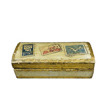 Vintage Italian Florentine Gold Gilt Postage Stamp Box Desk Dome Hinged Lid picture