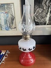 Vintage 1940's - 50's  SCOTTISH TERRIERS Oil Kerosene LAMP LIGHT glass globe picture