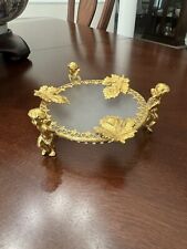 Vintage Frosted Glass Ormolu Trinket  Dish W/Cherubs and Leaves picture