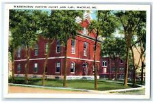 c1940s Washington County Court And Jail Exterior Machias Maine ME Trees Postcard picture