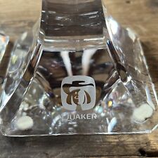 Vintage Pair Clear Crystal Candle Holder Quaker Oats Logo Orrefors Sweden Signed picture