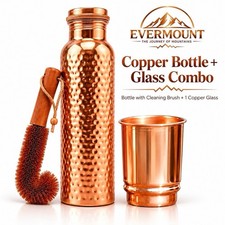 Pure Copper Water Bottle 34 Oz with 11.83 Oz Copper Glass & Cleaning Brush picture