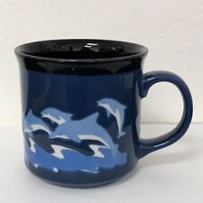 Vintage Otagiri Dolphin Coffee Mug Waves Ocean Cup Embossed Japan Dolphins picture