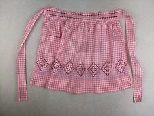 Vintage Women's Apron Pink & White Gingham Plaid Embroidered Half picture