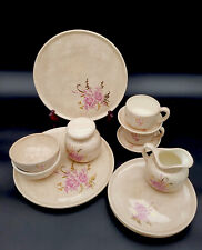 12 pc vtg 1977 Hand Made pottery Floral dinner salad plates bowl sugar Signed picture