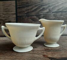VTG Macbeth-Evans Chinex Classic Ivory Footed Creamer & Open Sugar Green Glow picture