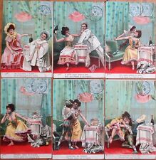 Pierrot Clown and Woman Drinking Champagne 1906 French Fantasy Postcard Set Six picture