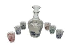 Vintage Glass Decanter With Six Shot Glasses Made In France picture