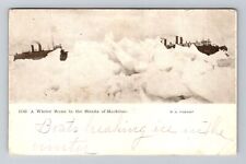 Mackinac MI-Michigan, Winter on the Straits of Mackinac, c1907 Vintage Postcard picture