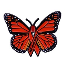 Multiple Sclerosis Awareness Butterfly MS Ribbon Orange Symbol 1.4" Enamel Pin picture