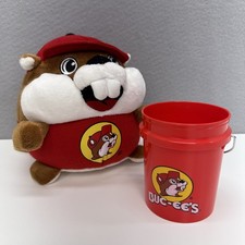 Lot Of 2 Buc-ee's Beaver Mascot Fat Round Chubby Bucky 7" & Collectible Bucket picture