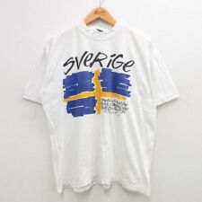 Xl/Used Short Sleeve Vintage T-Shirt Men'S 90S Swedish Cotton Crew Neck White Sp picture