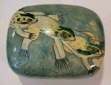 Lacquered Frog Trinket Box Vintage Green MCM  picture