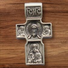 Cross with Jesus & St. George Pendant Sterling Silver 24