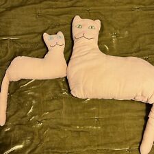 VTG 70's Handmade Mom Baby Kitty Cat Folk Art Stuffed Corduroy Fabric Animals picture