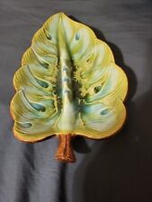 Treasure Craft Vintage Leaf Ashtray / Key Tray teal blue/green Tone Tiki Hawaii picture