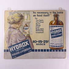 Rare Vtg 1913 HYDROX Peroxide Of Hydrogen Cardboard Adv. Sign HYDROX Chemical picture