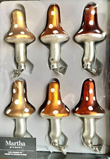 NEW MARTHA STEWART Gold Mushroom Christmas Tree Ornaments Toadstool SET OF 6 NIB picture