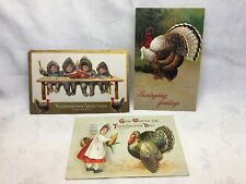 Antique Postcards SET OF 3 Thanksgiving Greetings Posted 1907-08, 1921 Divided picture