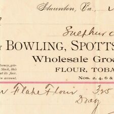 1894 Scarce Bowling, Spotts & Co Grocers Cigars Billhead Letterhead Staunton, VA picture