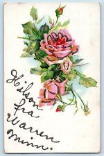 Warren Minnesota MN Postcard Rose Flower Embossed Glitter c1910 Vintage Antique picture