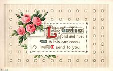 Vintage Postcard Loving Greetings Rose Flowers Dotted Background Wishes Card picture
