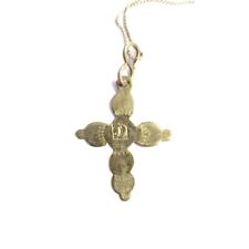 Unusual Silver Tone Cross With Etched Design & 