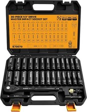 1/2" Drive Deep Impact Socket Set 30-Piece Standard SAE 3/8 to 1 Inch & Metric picture