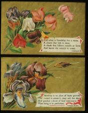 LOT OF 2 LOVELY FLORAL FRIENDSHIP GREETINGS POSTCARDS WITH POEMS 1912 103020 P picture