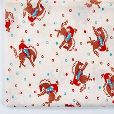 Vtg Feedsack Fabric Cowboys Horses Novelty Western Print 14x32 Quilting Fabric picture